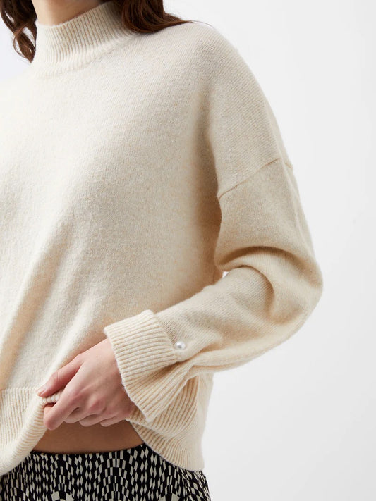 Kezia Recycled Pearl Cuff Detail Jumper - Classic Cream