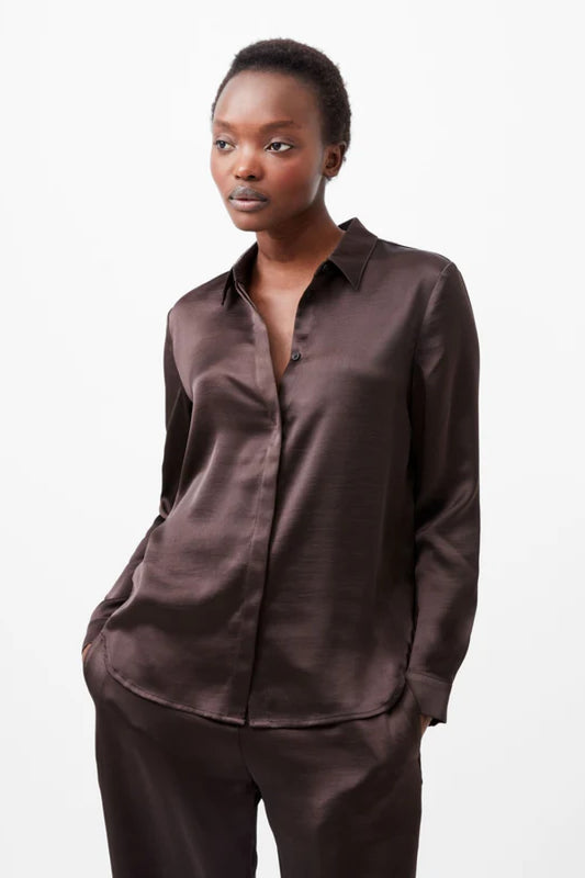 Irina Satin Shirt - Chocolate Ganache