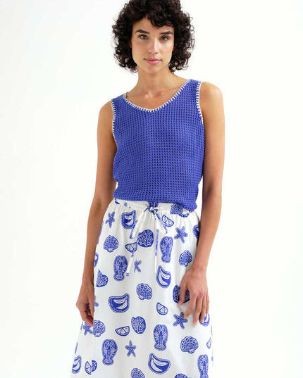 Crochet Trimmed Top - Blue