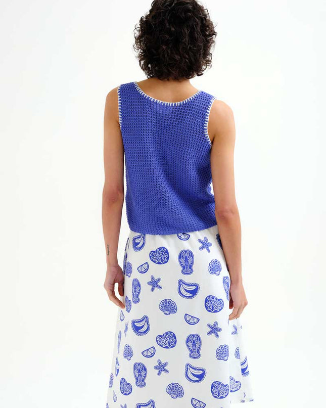 Crochet Trimmed Top - Blue