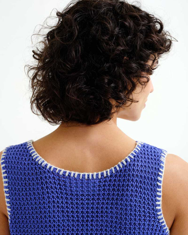 Crochet Trimmed Top - Blue