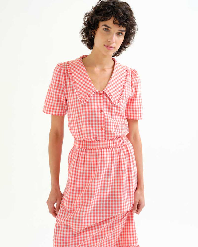 Gingham Peter Pan Blouse - Red