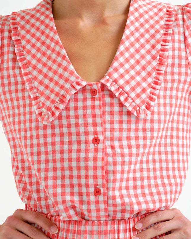 Gingham Peter Pan Blouse - Red
