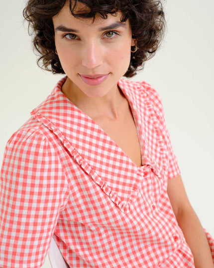 Gingham Peter Pan Blouse - Red