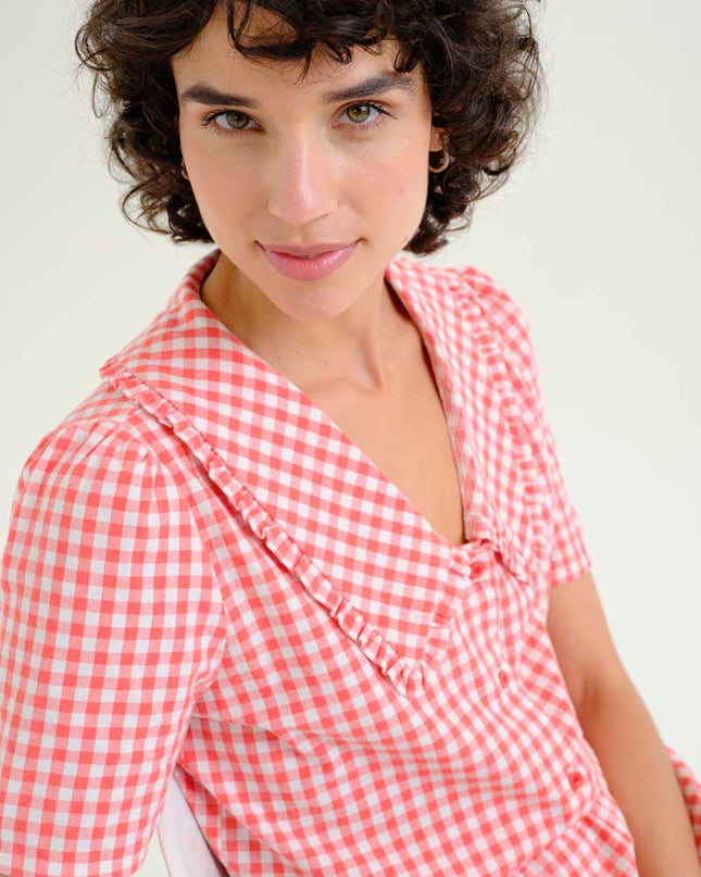 Gingham Peter Pan Blouse - Red