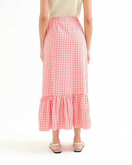 Gingham Tiered Maxi Skirt - Red