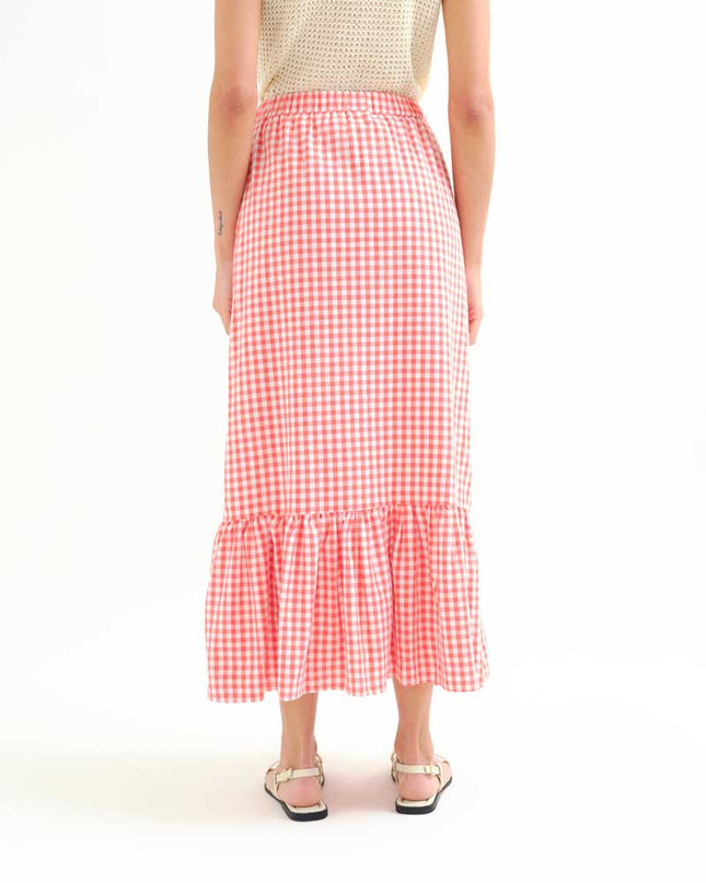 Gingham Tiered Maxi Skirt - Red