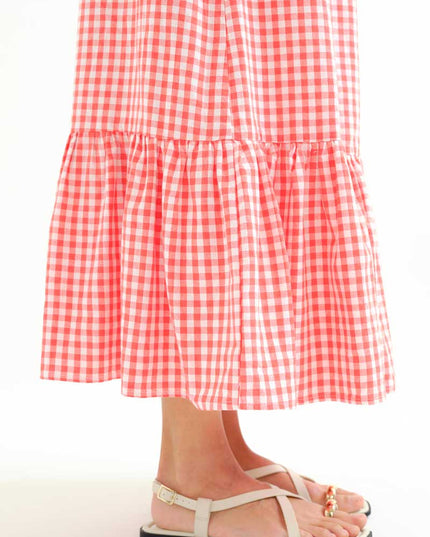 Gingham Tiered Maxi Skirt - Red