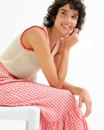 Gingham Tiered Maxi Skirt - Red