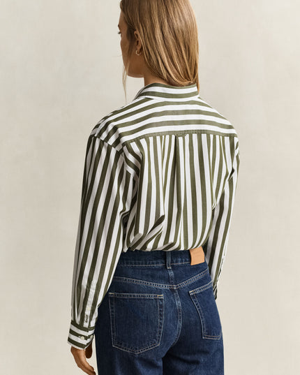 Relaxed Striped Poplin Shirt - Country Green