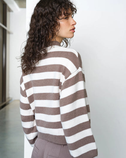 Larisa Knit Long Sleeve Jumper - Taupe/Porcelain