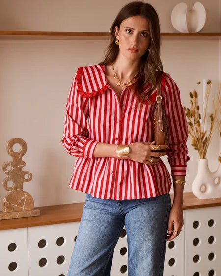 Junie Sailor Collar Stripe Blouse - Red