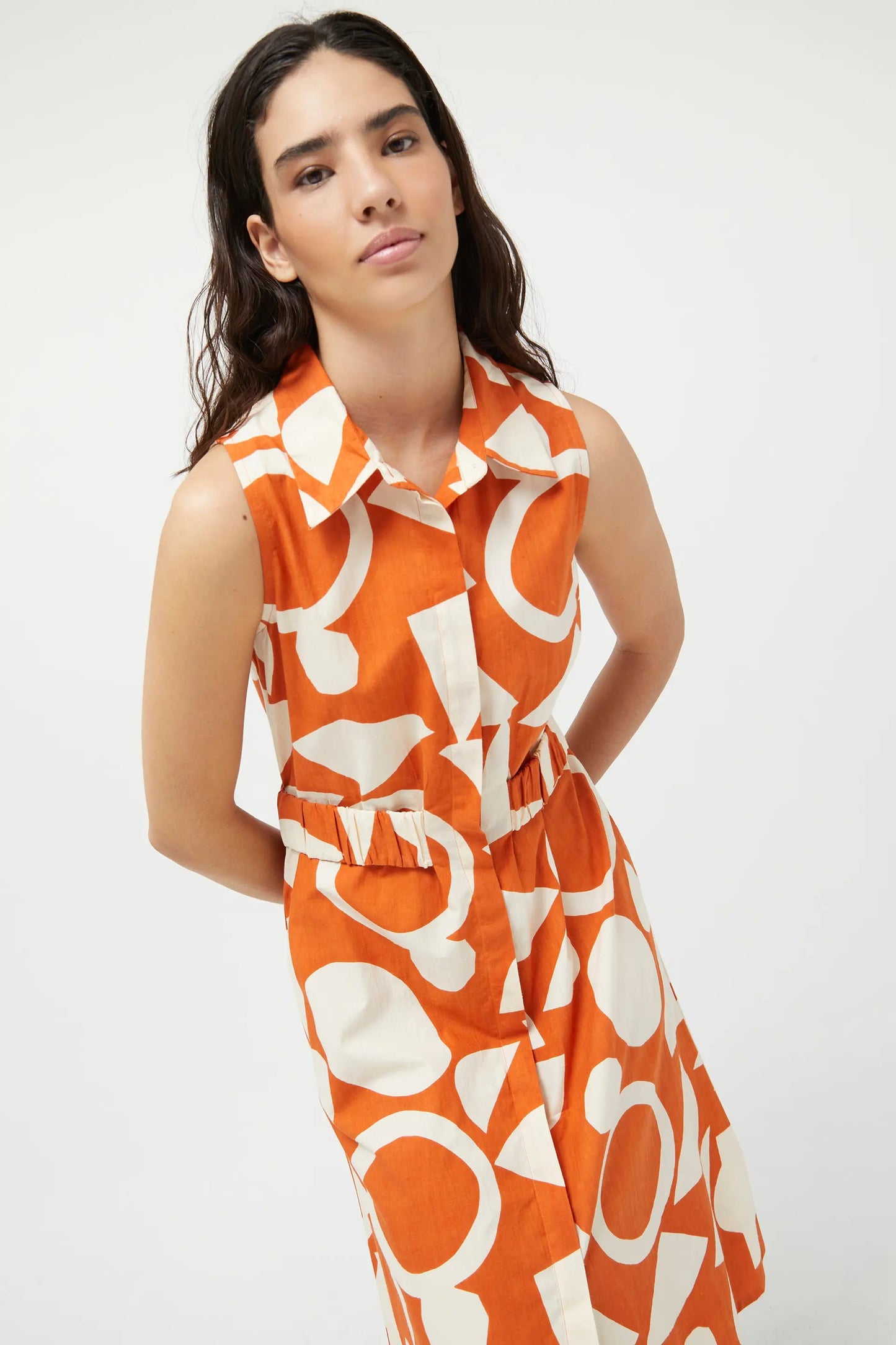 Compañia Fantastica Geomteric Afrik Print Midi Dress - Orange