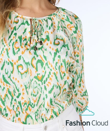 EsQualo Raglan Oriental Print Blouse - Pastel