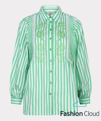 EsQualo Striped Embroidered Blouse - Off White/Green