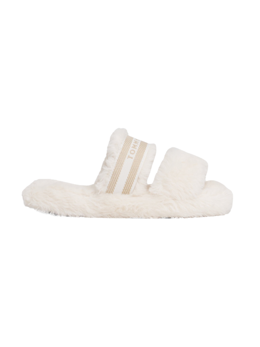 Cosy Fur Hilfiger Tape Slipper - Ancient White