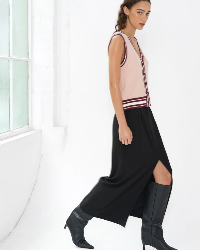 Junie Knit Button Through Vest - Berry Red/Powder Pink