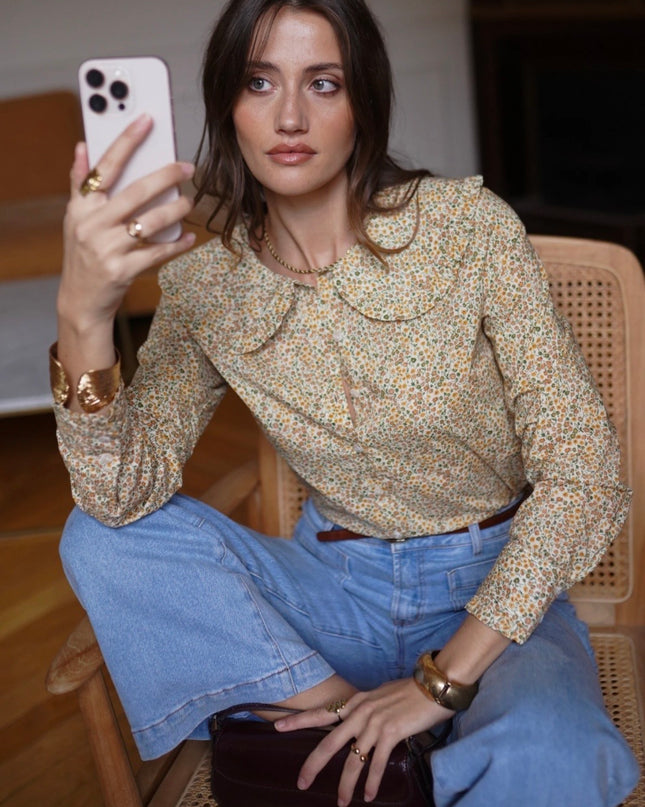 Annalise Dainty Floral Print Blouse - Mustard Floral