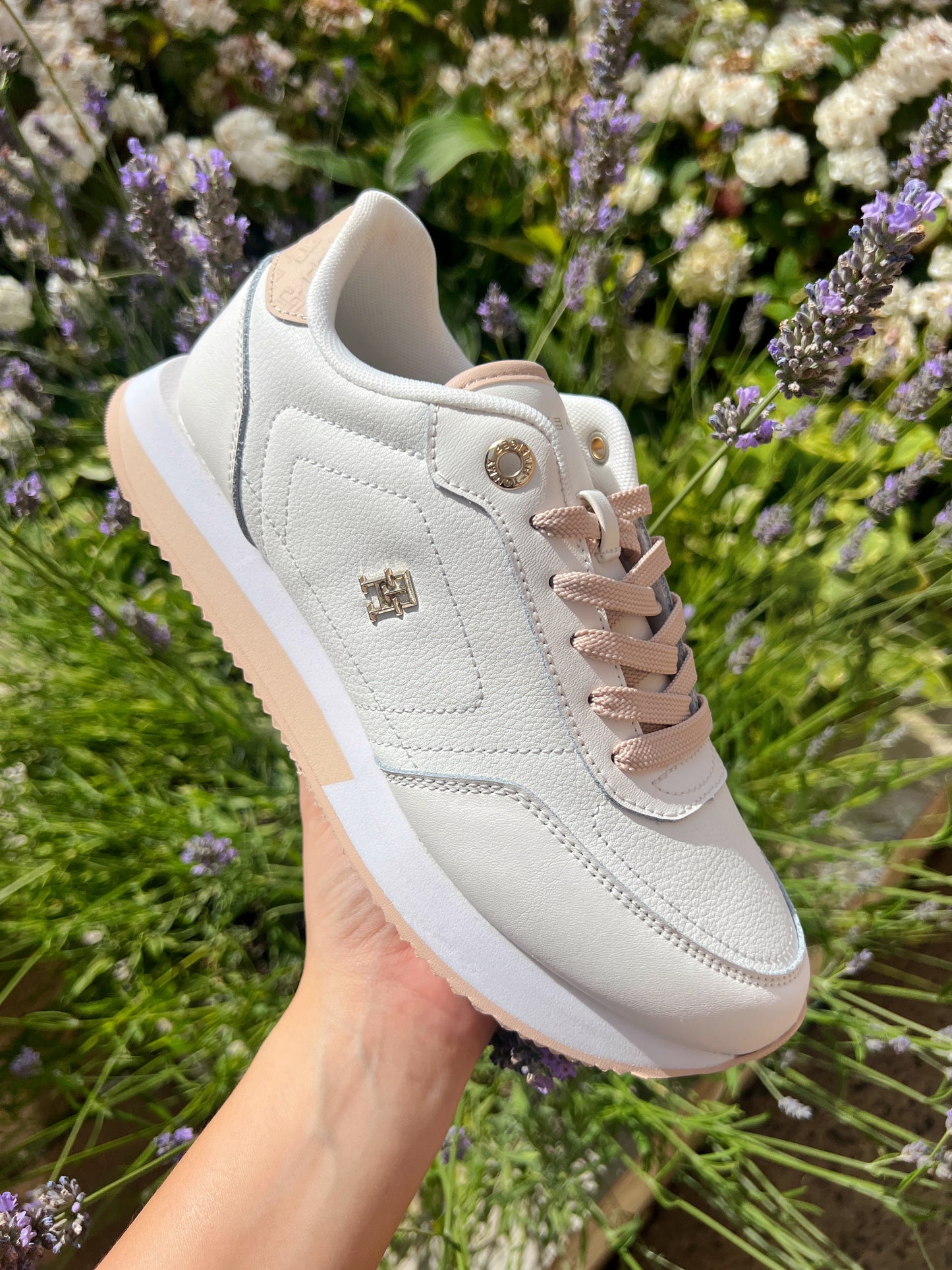 Tommy Hilfiger Essential Mixed Panel Trainers - White/Misty Blush