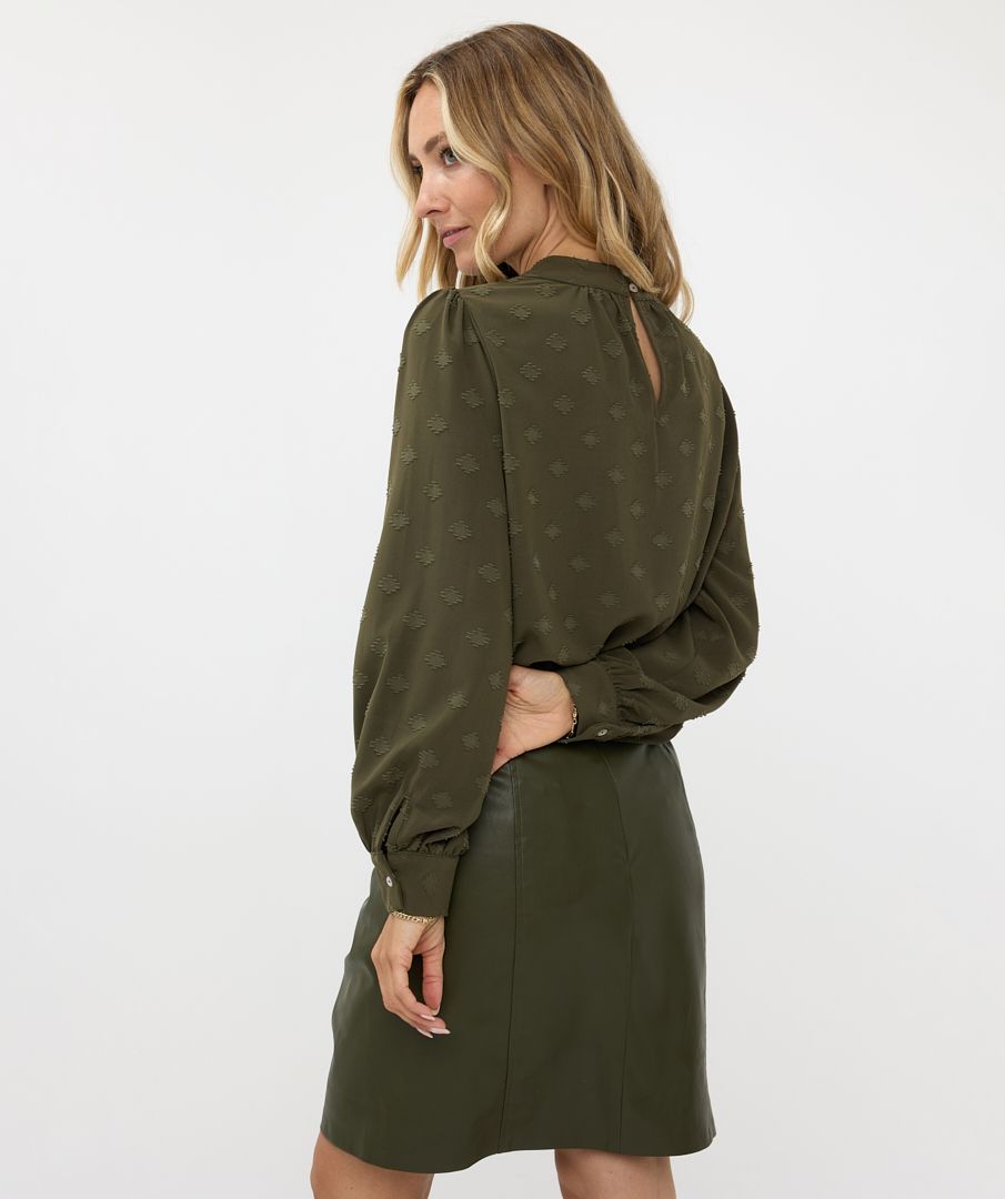 Esqualo - Plumetis Nigh Collar Blouse - Olive Green