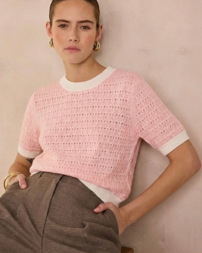 Mollie Crochet Tipped Top - Pink