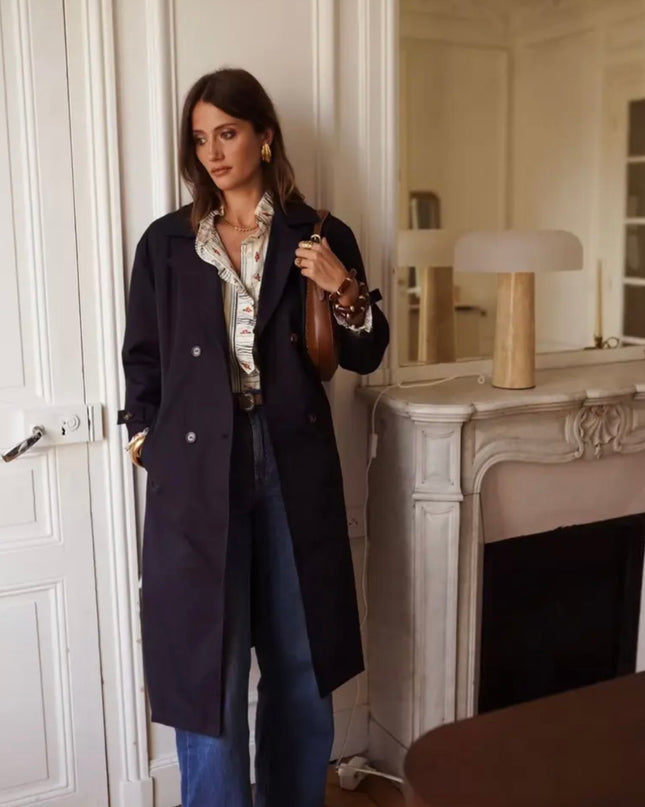 Alaina Double Breasted Trench Jacket - Navy