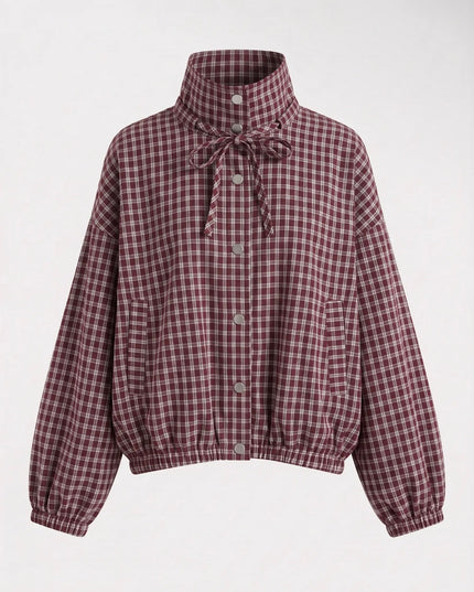 Anna Feminine Check Bomber - Wine