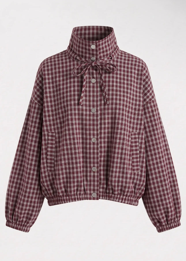 Anna Feminine Check Bomber - Wine