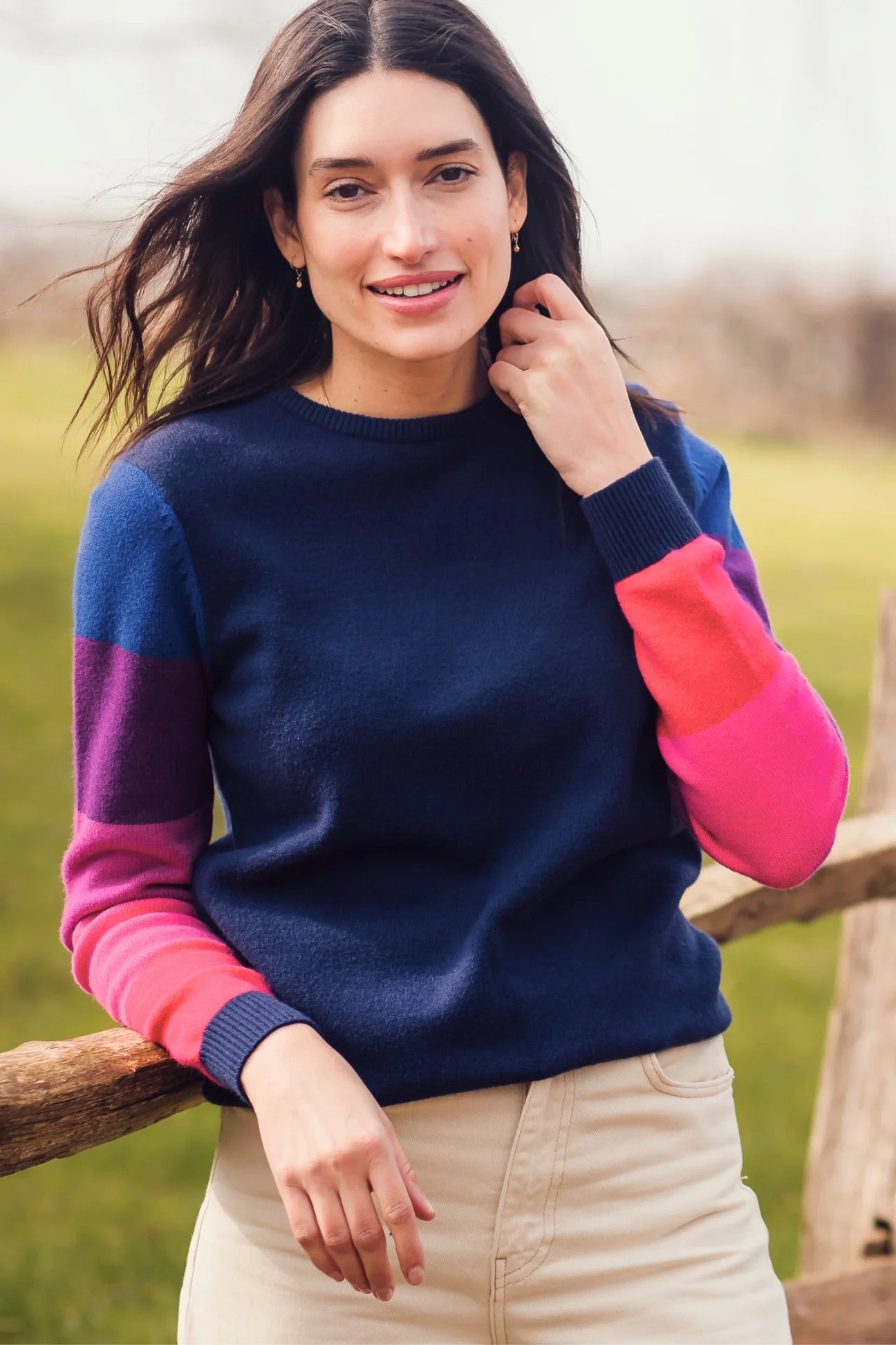 Sugarhill Brighton - Lacie Jumper - Navy, Colour Block Sleeve