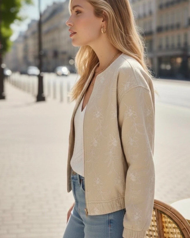 Mabel Light Embroidered Jacket - Beige