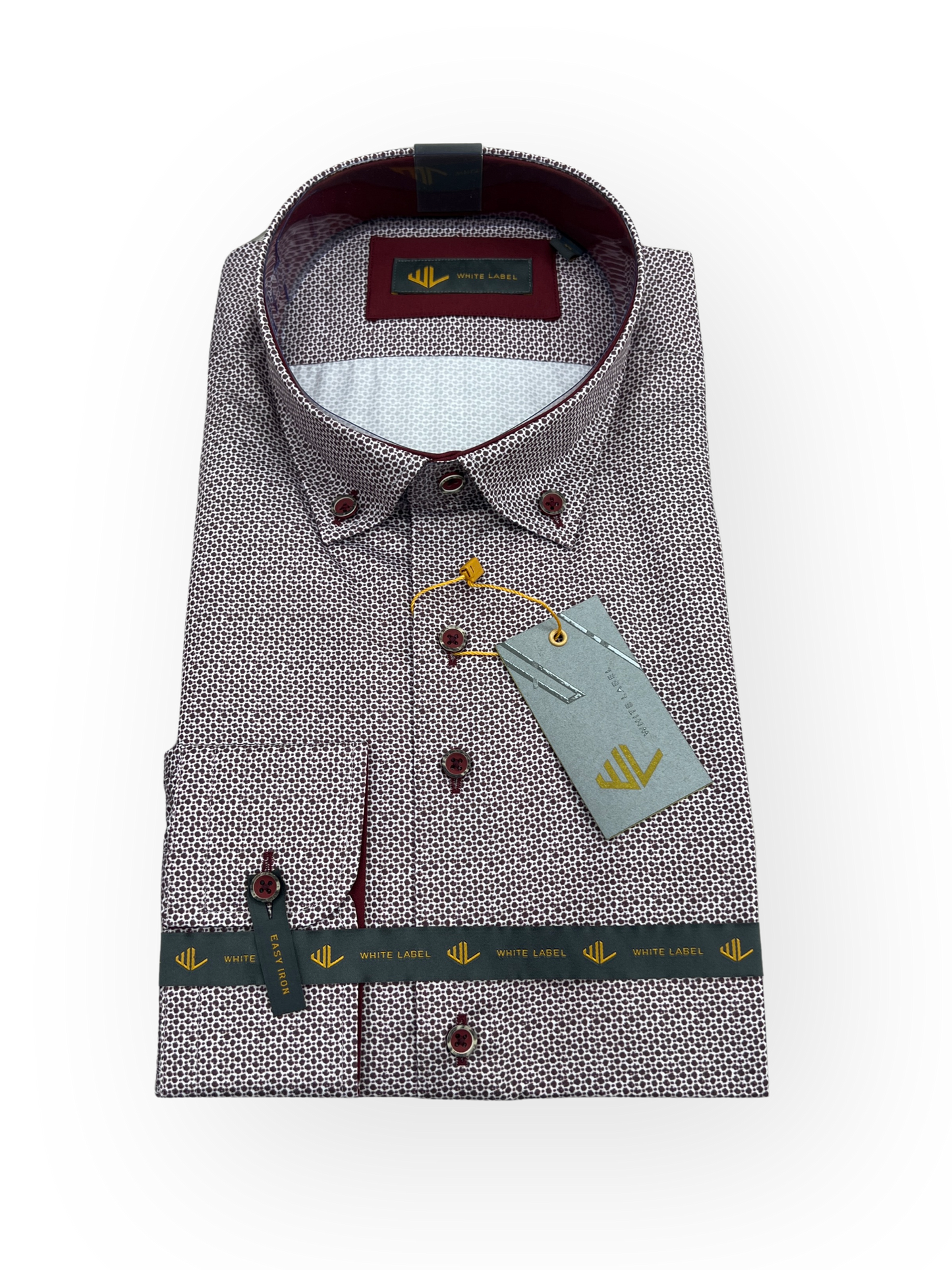 White Label Tapered Geo Print Casual Shirt - Burgundy