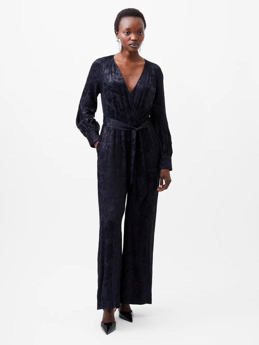 Arya Satin Jacquard Jumpsuit - Marine