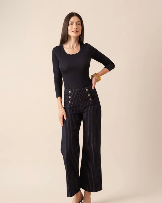 Victoire Wide Leg Jean - Dark Navy Stripe