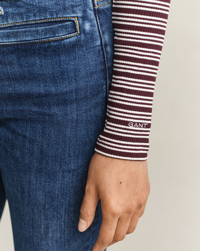 Ribbed Long Sleeve Henley Top - Darkened Wine