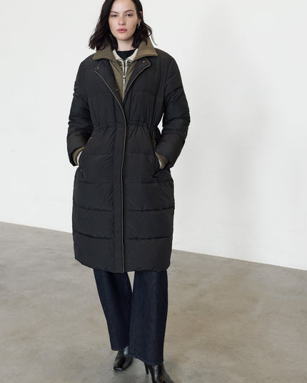 Minnie Black Layered Longline Puffer Coat