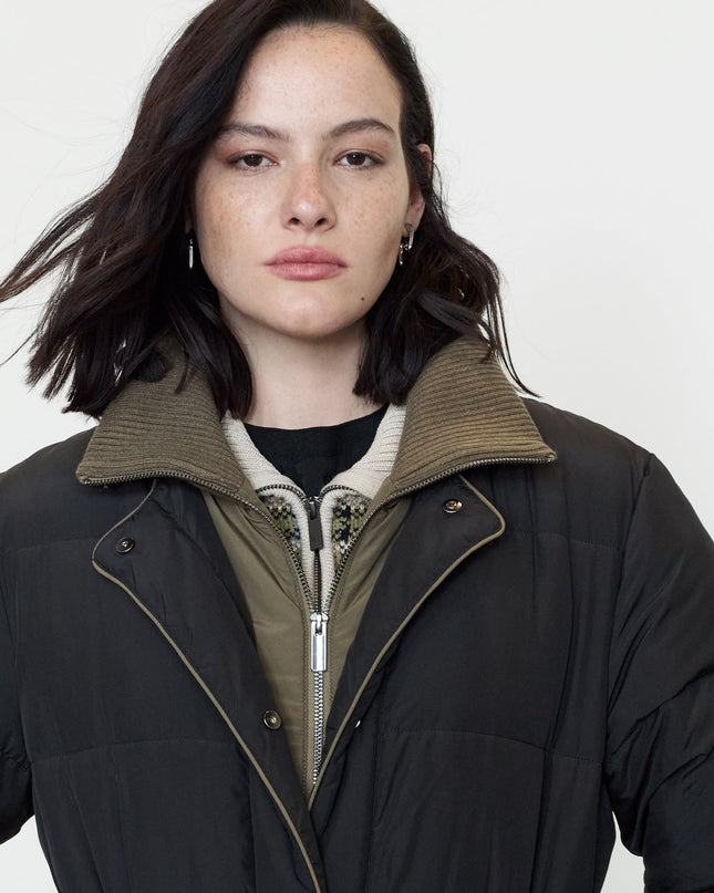 Minnie Black Layered Longline Puffer Coat