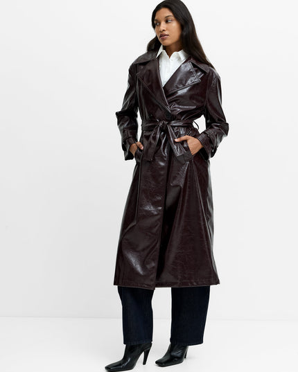Athene Burgundy Crinkle PU Trench Coat
