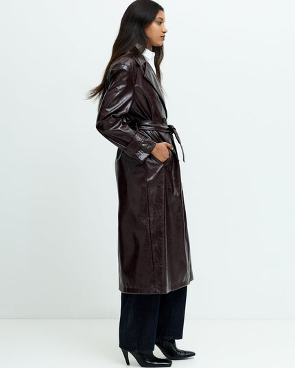 Athene Burgundy Crinkle PU Trench Coat