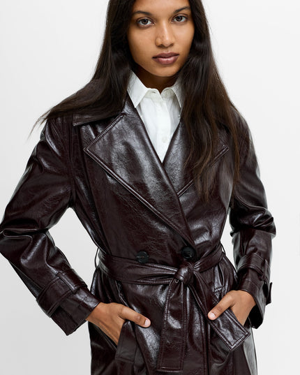 Athene Burgundy Crinkle PU Trench Coat