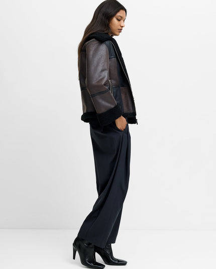 Camry Brown Faux Suede Faux Shearling Aviator Jacket