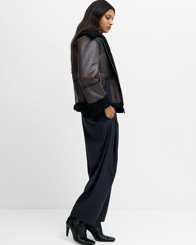 Camry Brown Faux Suede Faux Shearling Aviator Jacket