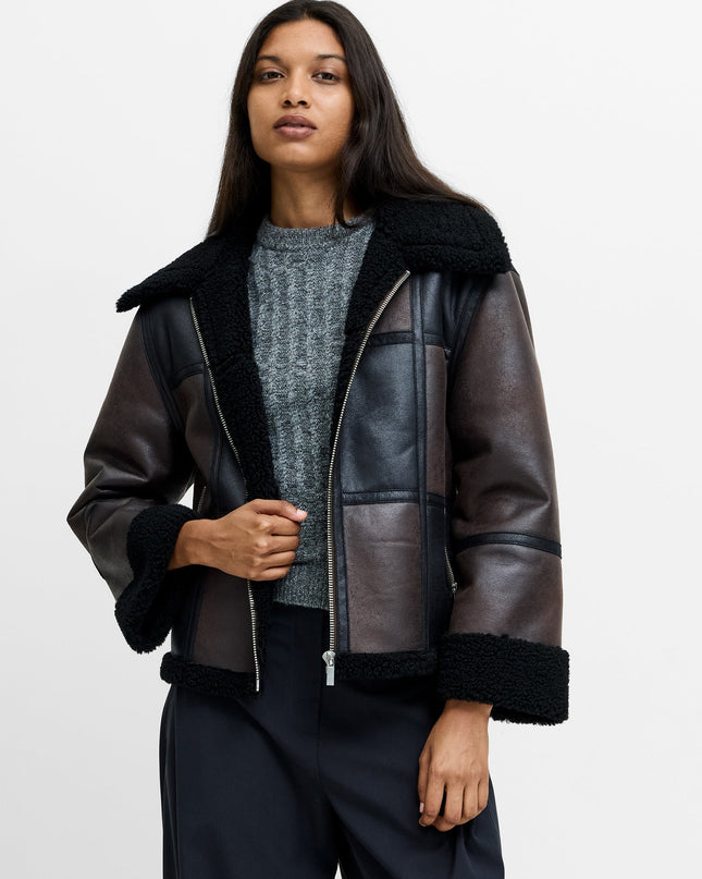 Camry Brown Faux Suede Faux Shearling Aviator Jacket