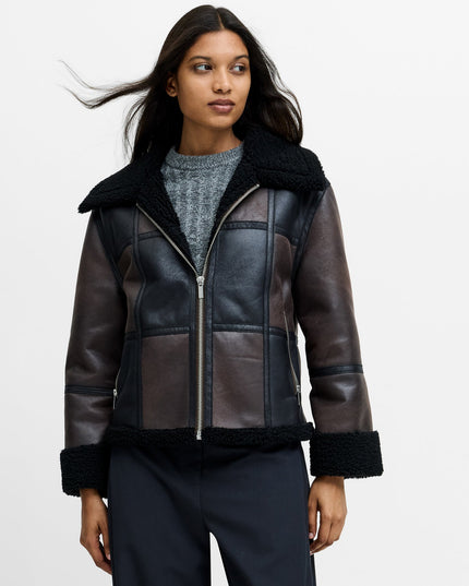 Camry Brown Faux Suede Faux Shearling Aviator Jacket