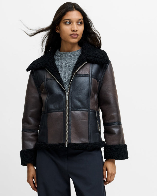 Camry Brown Faux Suede Faux Shearling Aviator Jacket