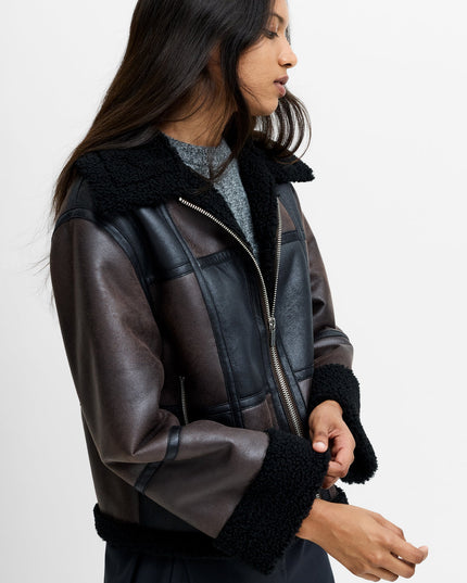 Camry Brown Faux Suede Faux Shearling Aviator Jacket