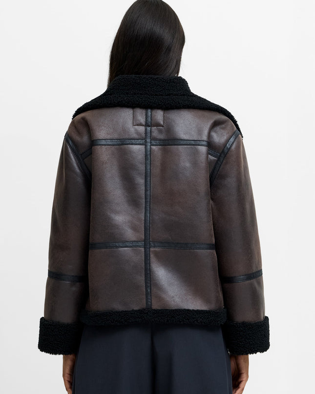 Camry Brown Faux Suede Faux Shearling Aviator Jacket