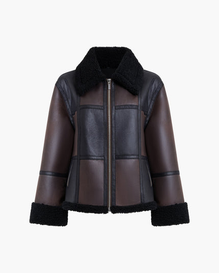 Camry Brown Faux Suede Faux Shearling Aviator Jacket