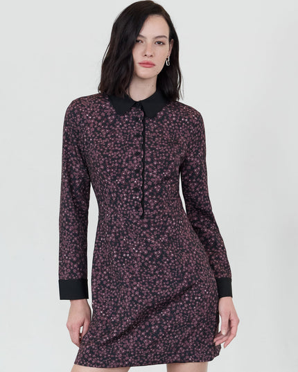 Audrey Black Floral Tailored Mini Shirt Dress