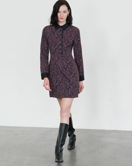 Audrey Black Floral Tailored Mini Shirt Dress