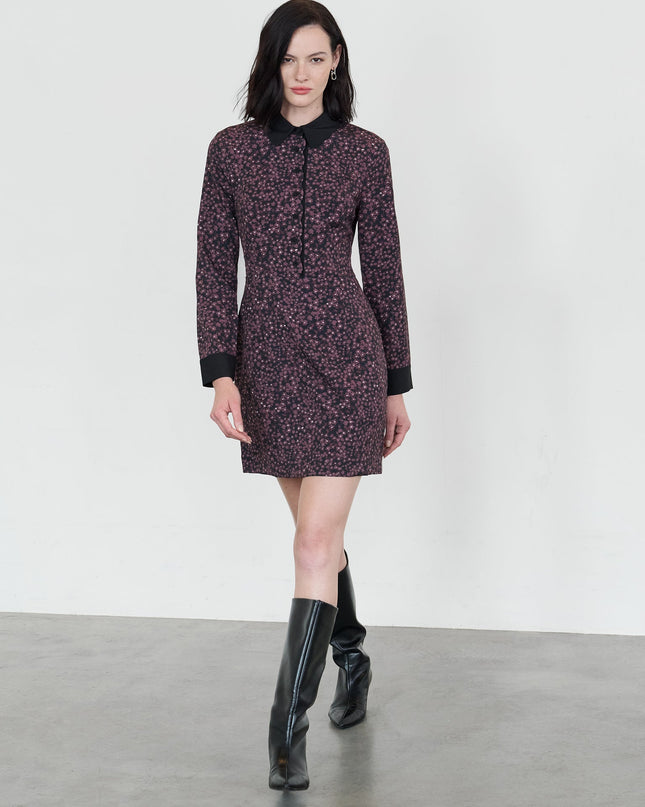 Audrey Black Floral Tailored Mini Shirt Dress